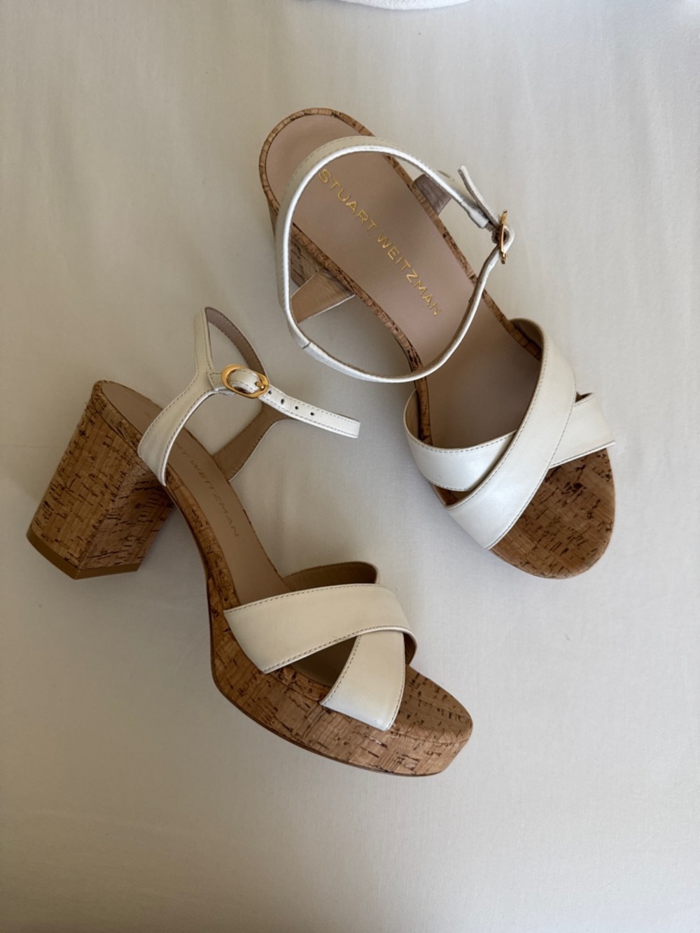 Stuart Weitzman Dayna Platform off White cork Sandal size 9 NWOT